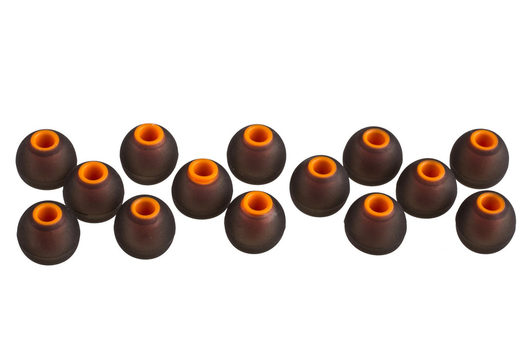 Xcessor (S) 7 Pairs (14 Pieces) of Silicone Replacement In Ear Earphone Small Size Earbuds. Bicolor. Small. Black / Orange