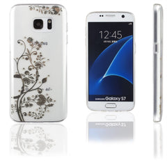Xcessor Golden Flowers Glossy Flexible TPU case for Samsung Galaxy S7 SM-G930. Transparent / Golden Color