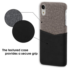Lilware Card Wallet Plastic Phone Case for Apple iPhone XR. Fabric Texture and PU Leather Protective Cover with ID / Credit Card Slot Holder. Black