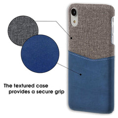 Lilware Card Wallet Plastic Phone Case for Apple iPhone XR. Fabric Texture and PU Leather Protective Cover with ID / Credit Card Slot Holder. Blue