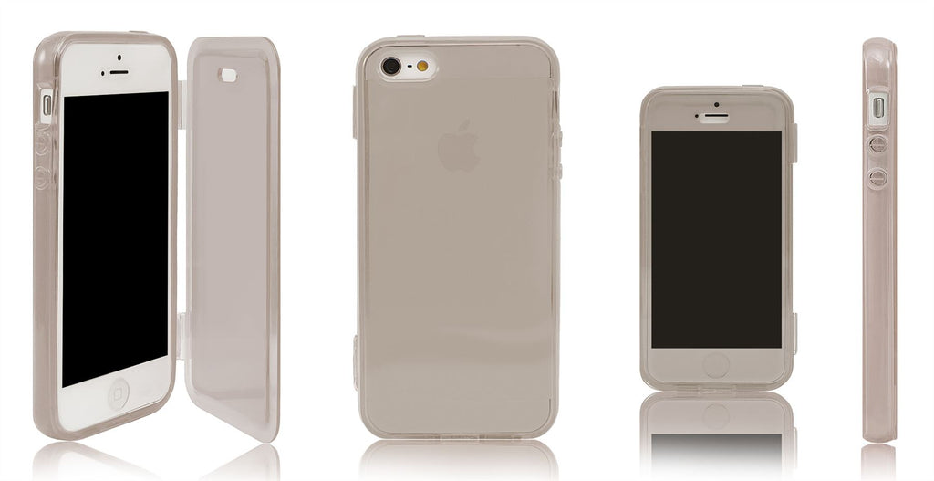 Xcessor Flip Open TPU Gel Case For Apple iPhone 5 and 5S. Back and Front Protection. Grey / Transparent