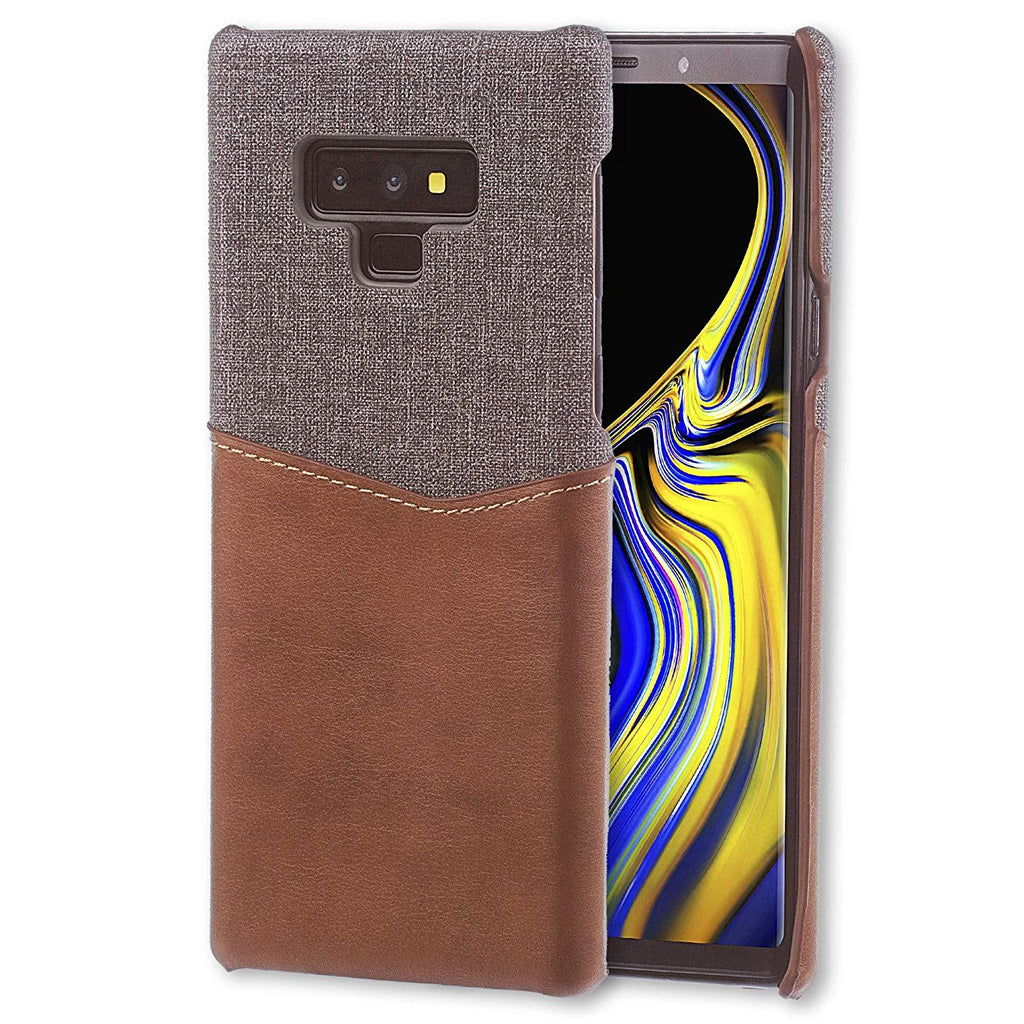 Lilware Card Wallet Plastic Phone Case for Samsung Galaxy Note 9. Fabric Texture and PU Leather Protective Cover with ID / Credit Card Slot Holder. Brown