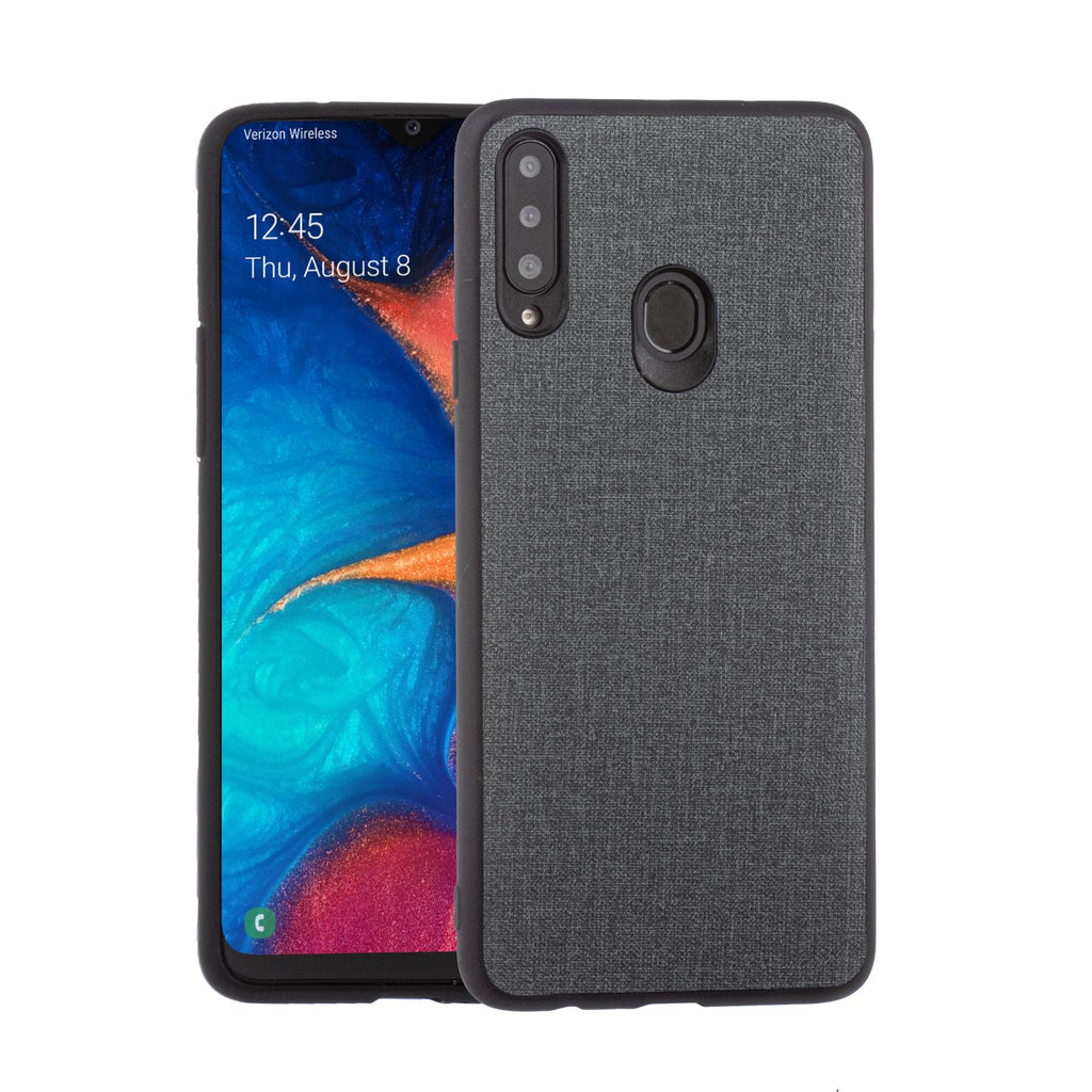 Lilware Canvas-Handyhülle aus gummiertem Kunststoff für Samsung Galaxy A20S. Dunkelgrau