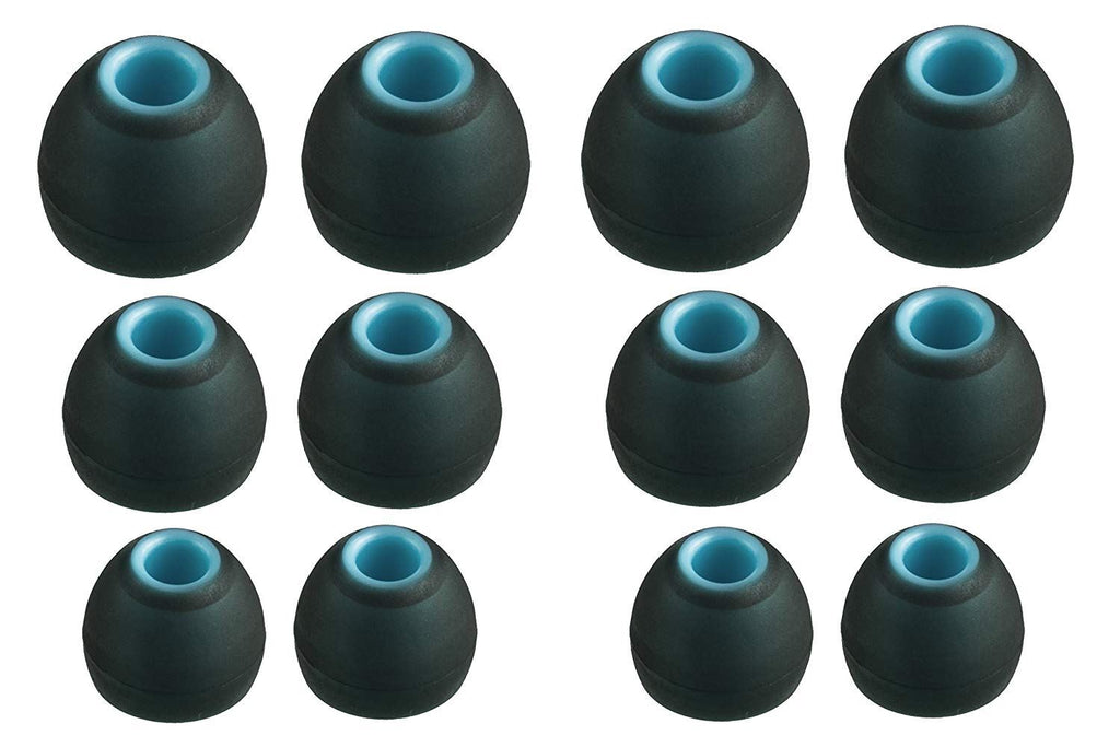 Xcessor (S/M/L) 6 Pairs (12 Pieces) of Silicone Replacement In Ear Earphone S/M/L Size Earbuds. Bicolor. Black / Blue