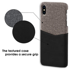 Lilware Card Wallet Plastic Phone Case for Apple iPhone XS Max. Fabric Texture and PU Leather Protective Cover with ID / Credit Card Slot Holder. Black