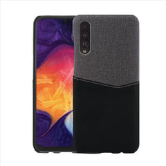 Lilware Card Wallet Plastic Phone Case Compatible with Samsung Galaxy A50/A50S. Fabric Texture and PU Leather Protective Cover with ID / Credit Card Slot Holder. Black