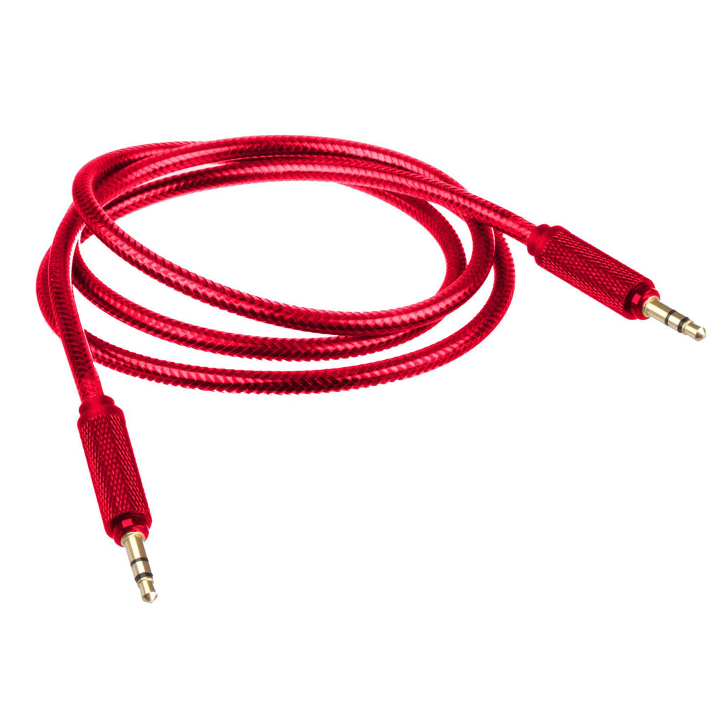 Lilware Braided Nylon Transparent PVC Jacket 1M Aux Audio Cable 3.5mm Jack Male to Male Cord For Multimedia Devices - Red