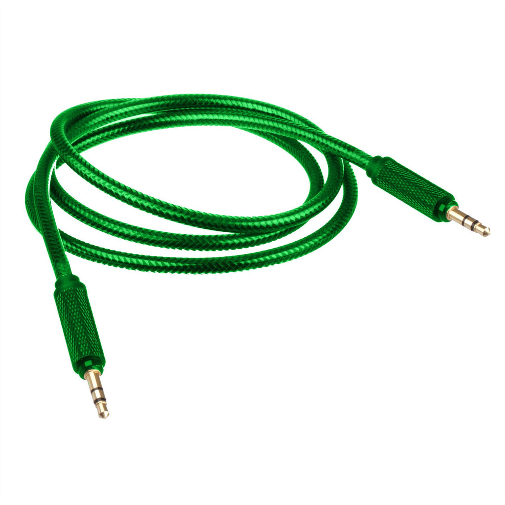 Lilware Braided Nylon Transparent PVC Jacket 1M Aux Audio Cable 3.5mm Jack Male to Male Cord For Multimedia Devices - Green