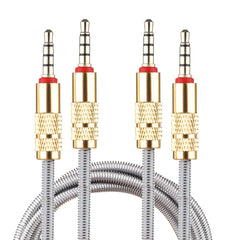 Set of 2 Lilware Metal Braided Audio 3.5mm Cables with Metal Plated Jack - 3.5mm to 3.5 mm Audio AUX Cord - Silver