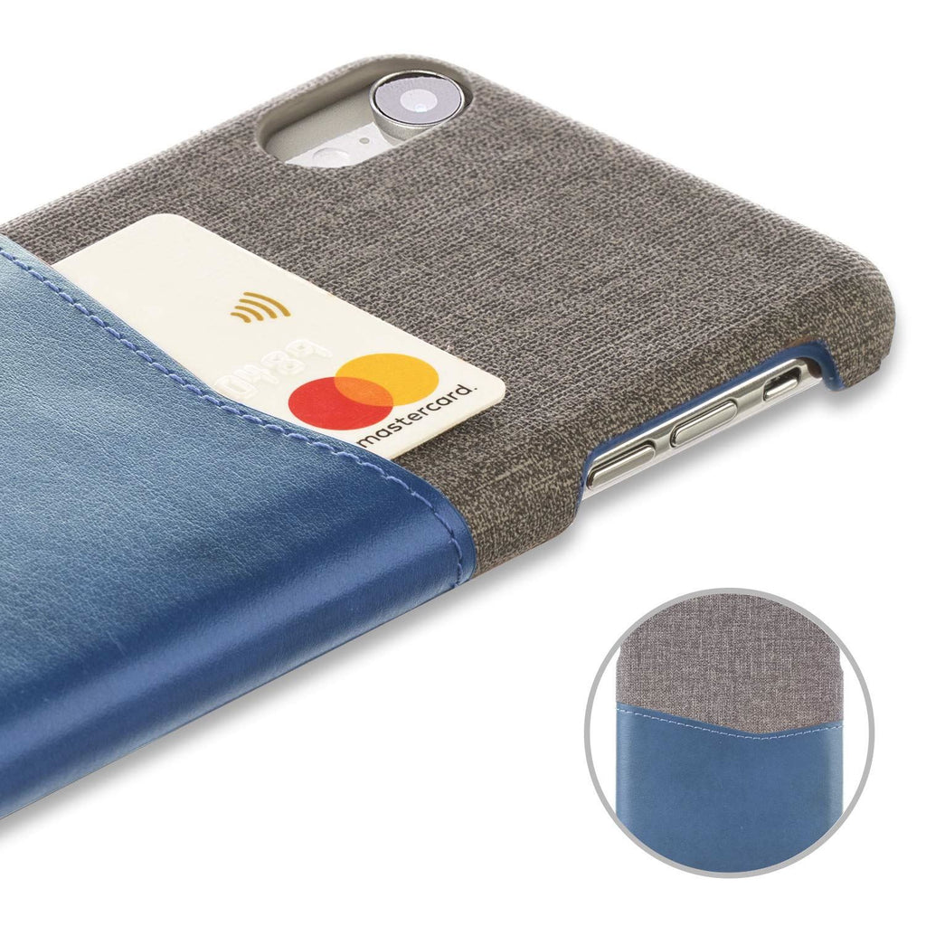 Lilware Card Wallet Plastic Phone Case for Apple iPhone XR. Fabric Texture and PU Leather Protective Cover with ID / Credit Card Slot Holder. Blue