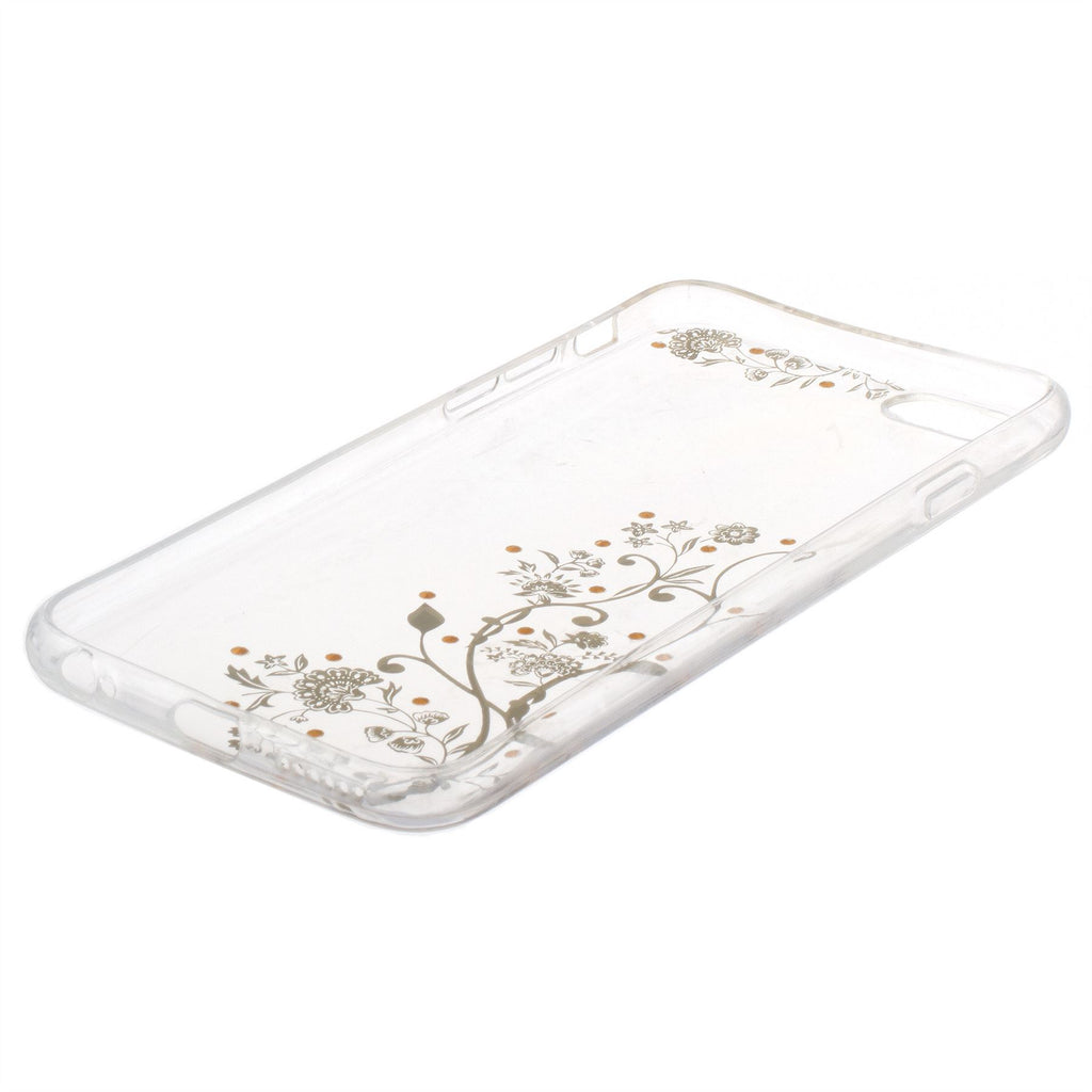 Xcessor Golden Flowers Glossy Flexible TPU case for Apple iPhone 6 / 6S. Transparent / Golden Color