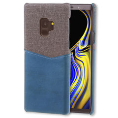 Lilware Card Wallet Plastic Phone Case for Samsung Galaxy S9. Fabric Texture and PU Leather Protective Cover with ID / Credit Card Slot Holder. Blue