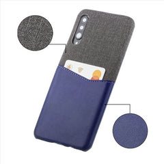 Lilware Card Wallet Plastic Phone Case Compatible with Samsung Galaxy A50/A50S. Fabric Texture and PU Leather Protective Cover with ID / Credit Card Slot Holder. Blue
