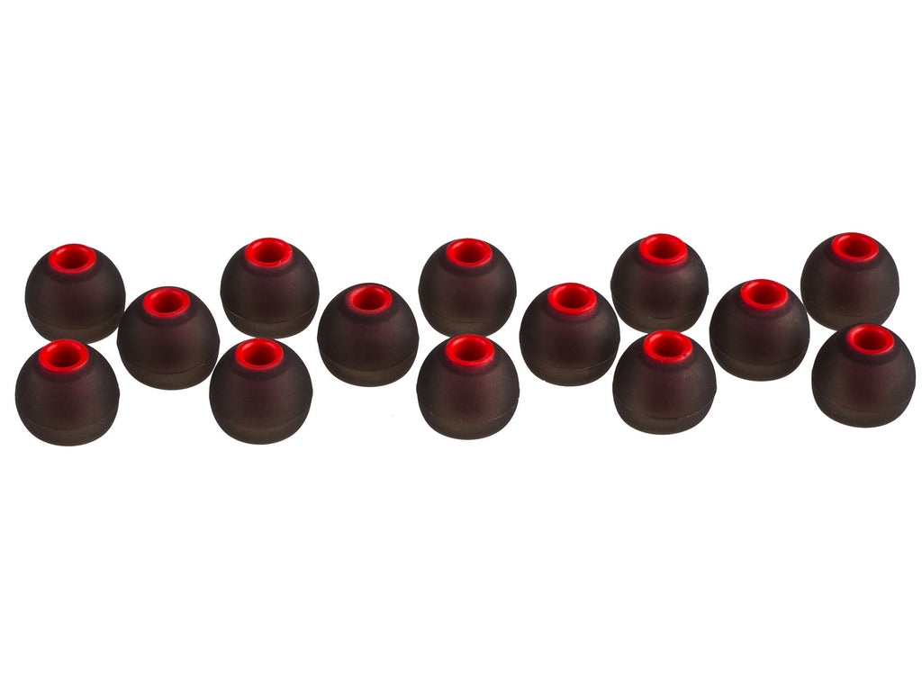 Xcessor (L) 7 Pairs (14 Pieces) of Silicone Replacement In Ear Earphone Large Size Earbuds. Bicolor. Black / Red