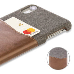 Lilware Card Wallet Plastic Phone Case for Apple iPhone XR. Fabric Texture and PU Leather Protective Cover with ID / Credit Card Slot Holder. Brown