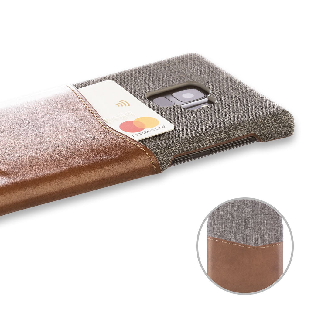 Lilware Card Wallet Kunststoff-Telefonhülle für Samsung Galaxy S9. Stofftextur und PU-Leder-Schutzhülle mit Ausweis-/Kreditkartenfach. Braun