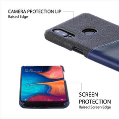 Lilware Card Wallet Plastic Phone Case Compatible with Samsung Galaxy A10S. Fabric Texture and PU Leather Protective Cover with ID / Credit Card Slot Holder. Blue