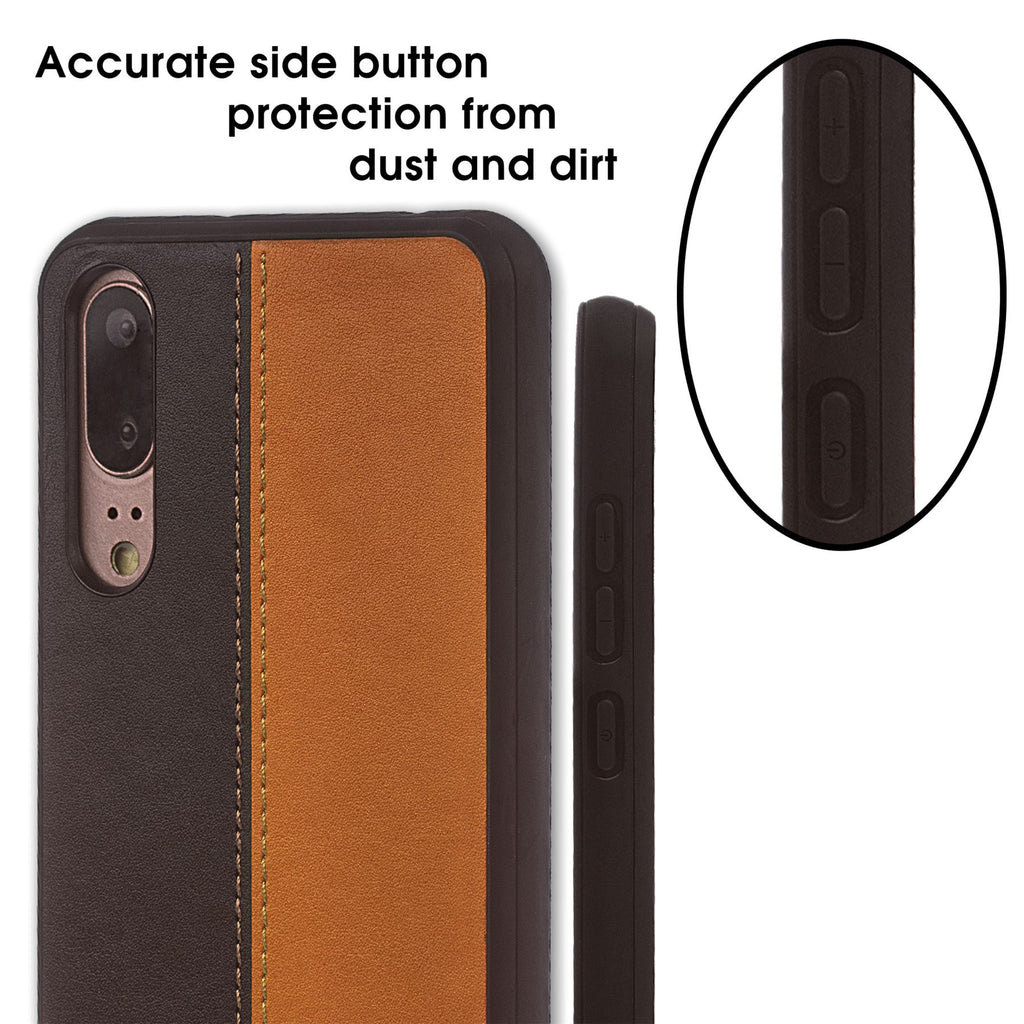 Lilware Bicolor PU Leather Phone Case Compatible with Huawei P20. Brown / Black