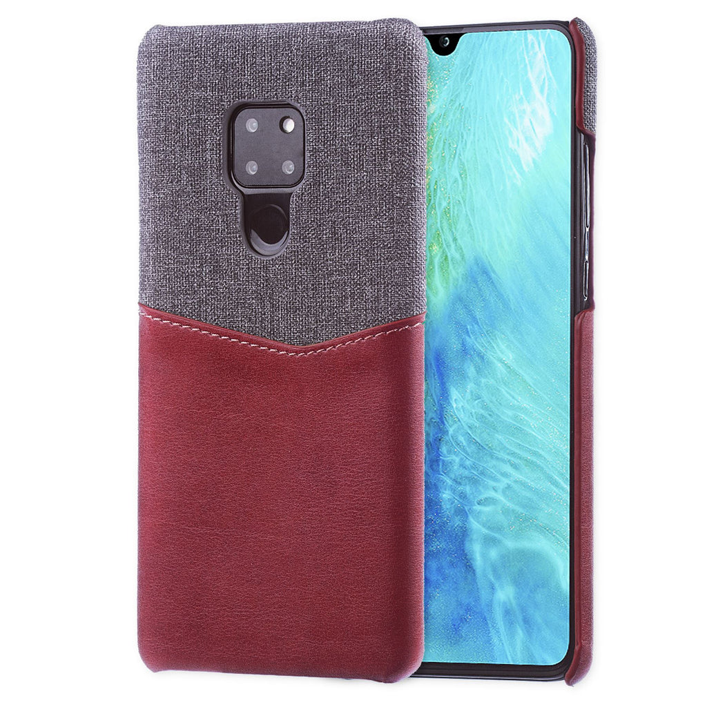 Lilware Card Wallet Plastic Phone Case Compatible with Huawei Mate 20. Fabric Texture and PU Leather Protective Cover with ID / Credit Card Slot Holder. Red