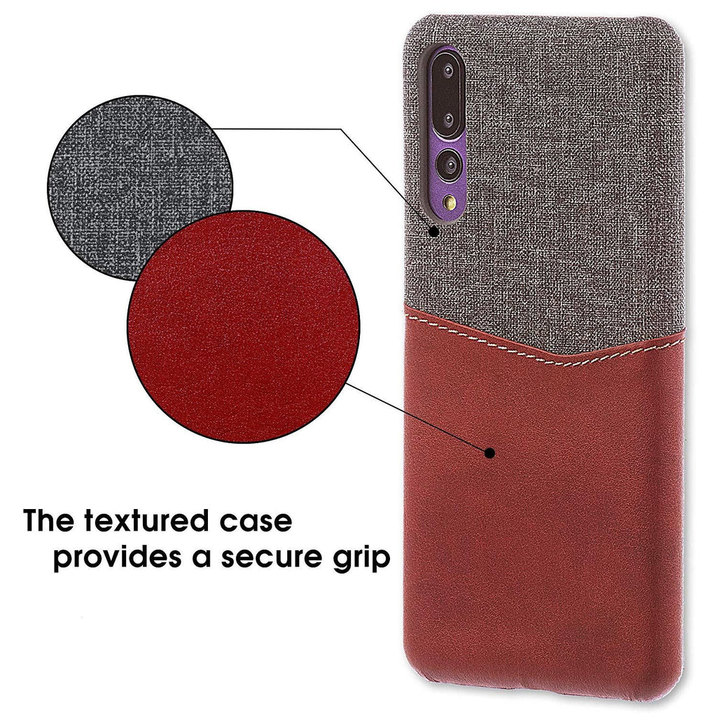 Lilware Card Wallet Plastic Phone Case Compatible with Huawei P20 Pro. Fabric Texture and PU Leather Protective Cover with ID / Credit Card Slot Holder. Red