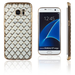 Xcessor Convex Checkered Glossy Flexible TPU case for Samsung Galaxy S7 Edge SM-G935. Transparent / Golden Color