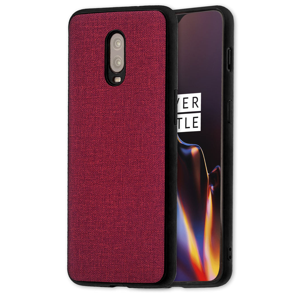 Lilware Canvas Rubberized Texture Plastic Phone Case for OnePlus 6T. Red