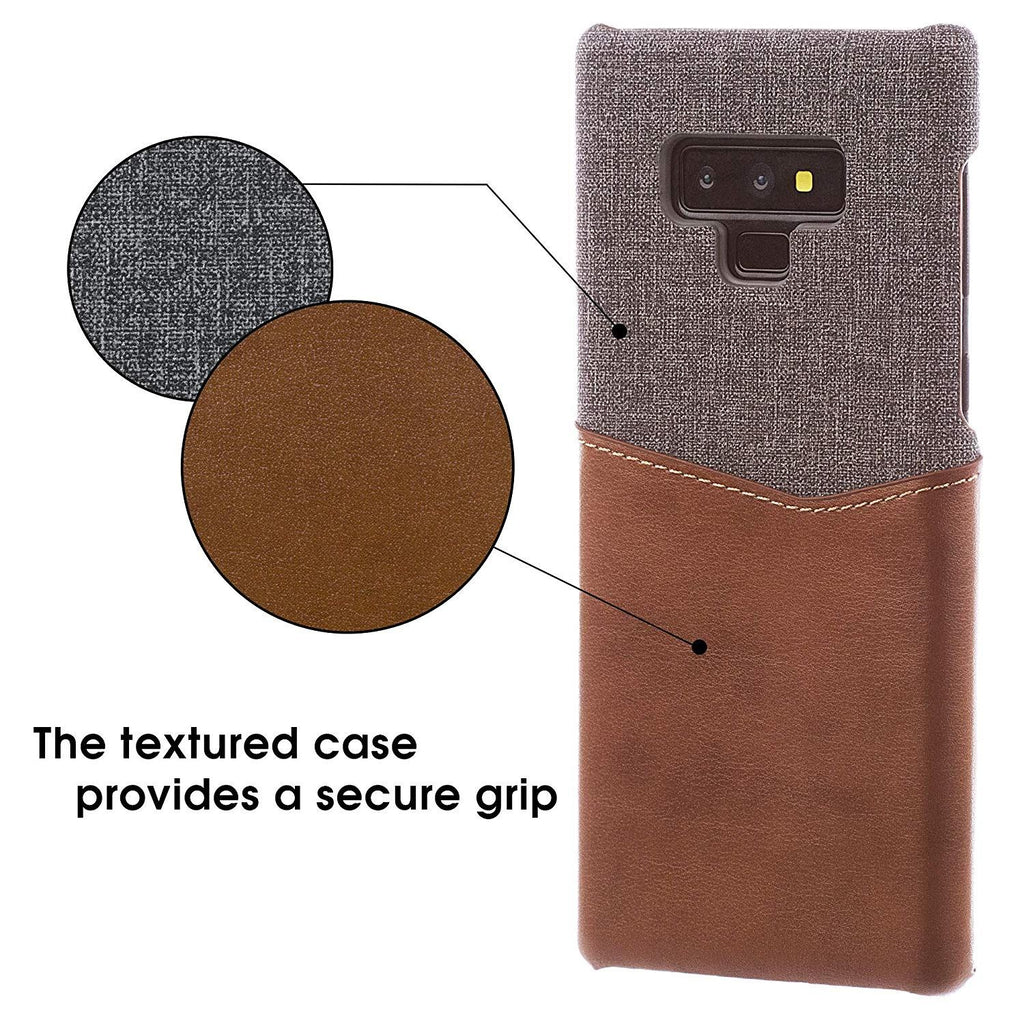 Lilware Card Wallet Plastic Phone Case for Samsung Galaxy Note 9. Fabric Texture and PU Leather Protective Cover with ID / Credit Card Slot Holder. Brown