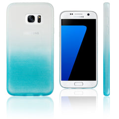 Xcessor Transition Color Flexible TPU-Hülle für Samsung Galaxy S7 SM-G930. Mit Farbverlauf-Seidenfadenstruktur. Transparent / Hellblau