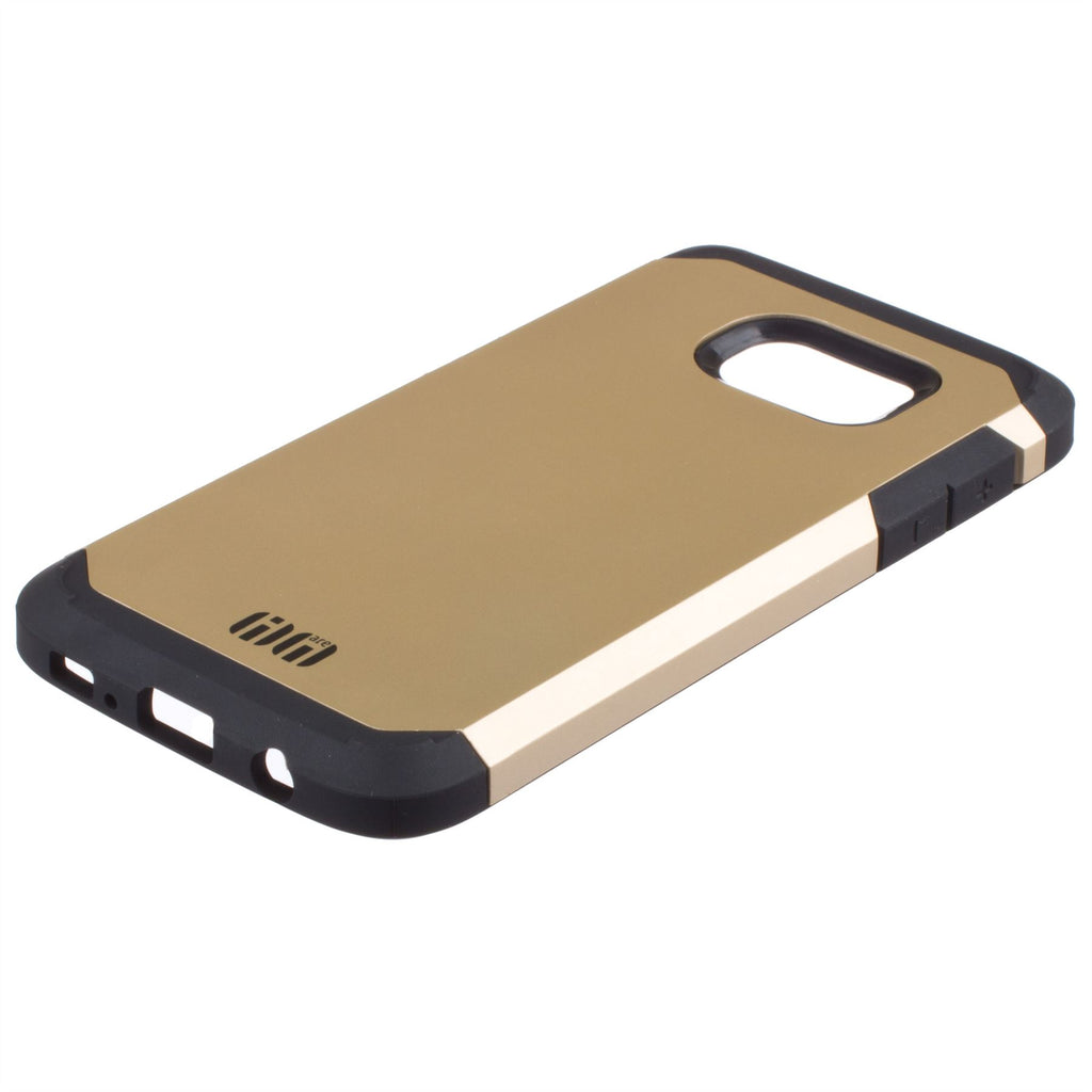 Lilware Angular Armor Hard Plastic Case for Samsung Galaxy S7. Rugged Dual Layer Protective Cover. Black / Golden Color