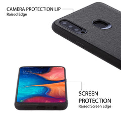 Lilware Canvas Rubberized Texture Plastic Phone Case for Samsung Galaxy A20S. Dark Grey