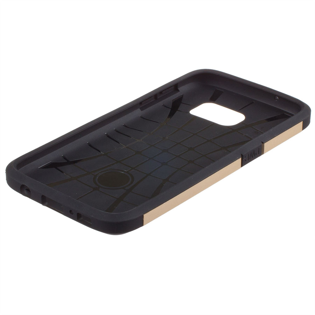 Lilware Angular Armor Hard Plastic Case for Samsung Galaxy S7. Rugged Dual Layer Protective Cover. Black / Golden Color
