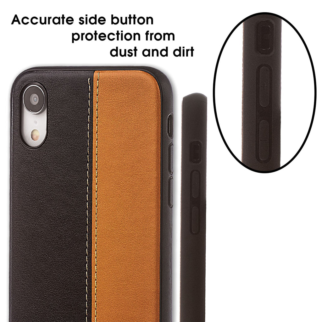 Lilware Bicolor PU Leather Phone Case for Apple iPhone XR. Brown / Black