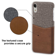 Lilware Card Wallet Plastic Phone Case for Apple iPhone XR. Fabric Texture and PU Leather Protective Cover with ID / Credit Card Slot Holder. Brown