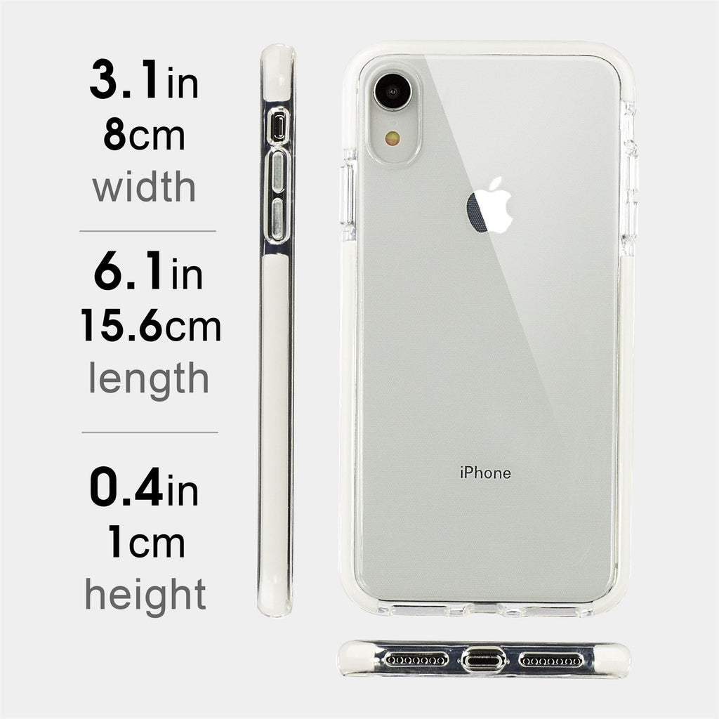 Xcessor Clear Hybrid TPU Phone Case for Apple iPhone XR. With Shock Absorbing Inner Rubber Layer on the Edges. Clear / White