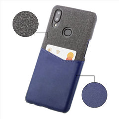 Lilware Card Wallet Plastic Phone Case Compatible with Samsung Galaxy A10S. Fabric Texture and PU Leather Protective Cover with ID / Credit Card Slot Holder. Blue