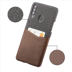 Lilware Card Wallet Plastic Phone Case Compatible with Samsung Galaxy A20S. Fabric Texture and PU Leather Protective Cover with ID / Credit Card Slot Holder. Brown