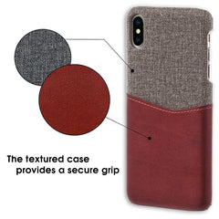 Lilware Card Wallet Plastic Phone Case for Apple iPhone XS Max. Fabric Texture and PU Leather Protective Cover with ID / Credit Card Slot Holder. Red