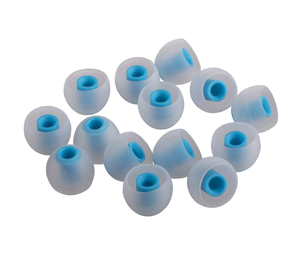 Xcessor (S) 7 Pairs (14 Pieces) of Silicone Replacement In Ear Earphone Small Size Earbuds. Bicolor. Transparent / Blue