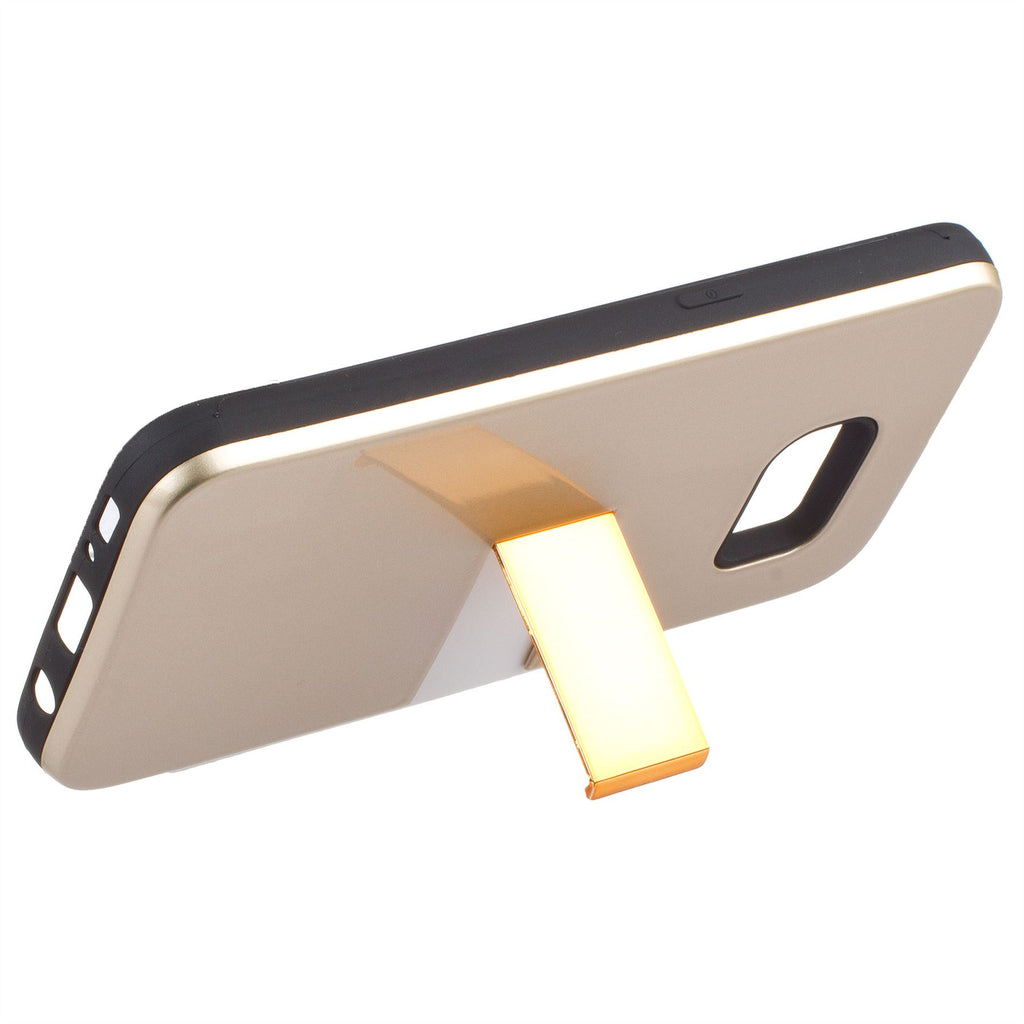 Lilware Armor Hartplastikhülle für Samsung Galaxy S7. Glänzende, zweilagige Schutzhülle mit Ständer und geheimem Fach für Kredit-/Visitenkarten. Goldene Farbe