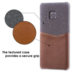Lilware Card Wallet Plastic Phone Case Compatible with Huawei Mate 20 Pro. Fabric Texture and PU Leather Protective Cover with ID / Credit Card Slot Holder. Brown