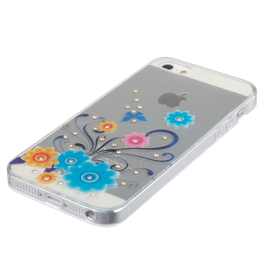 Xcessor Artistic Flower Glossy Flexible TPU case for Apple iPhone SE / 5 / 5S. Transparent / Multicolored
