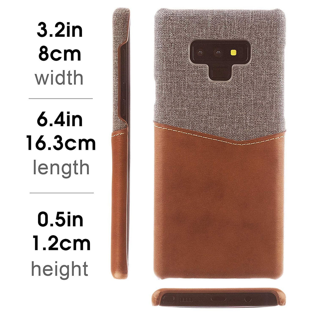 Lilware Card Wallet Plastic Phone Case for Samsung Galaxy Note 9. Fabric Texture and PU Leather Protective Cover with ID / Credit Card Slot Holder. Brown