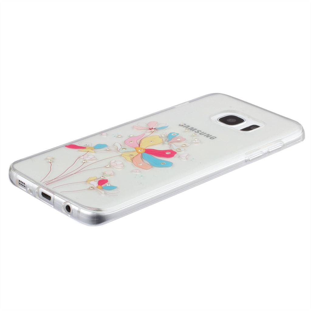 Xcessor Artistic Flower Glossy Flexible TPU case for Samsung Galaxy S7 Edge SM-G935. Transparent / Multicolored