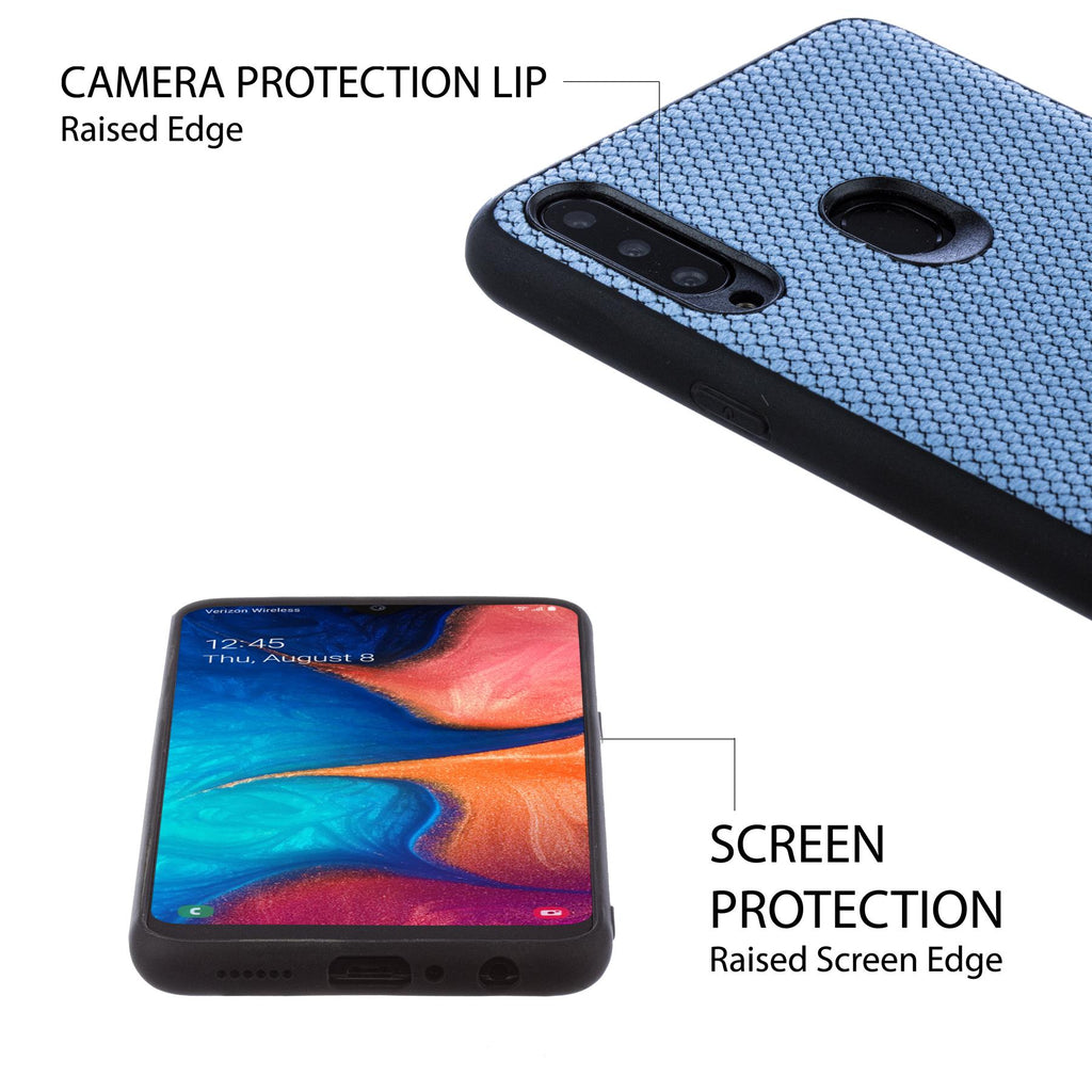Lilware Canvas X Fabric Texture Plastic Phone Case for Samsung Galaxy A20S. Blue