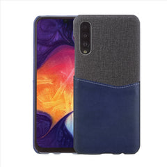 Lilware Card Wallet Plastic Phone Case Compatible with Samsung Galaxy A50/A50S. Fabric Texture and PU Leather Protective Cover with ID / Credit Card Slot Holder. Blue