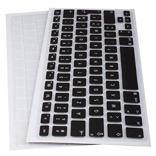 Lilware Set of 2 Silicone Keyboard covers for MacBook Air 13 / 15 / 17 (Release 2012 year) AZERTY (French layout) Black/Transparent