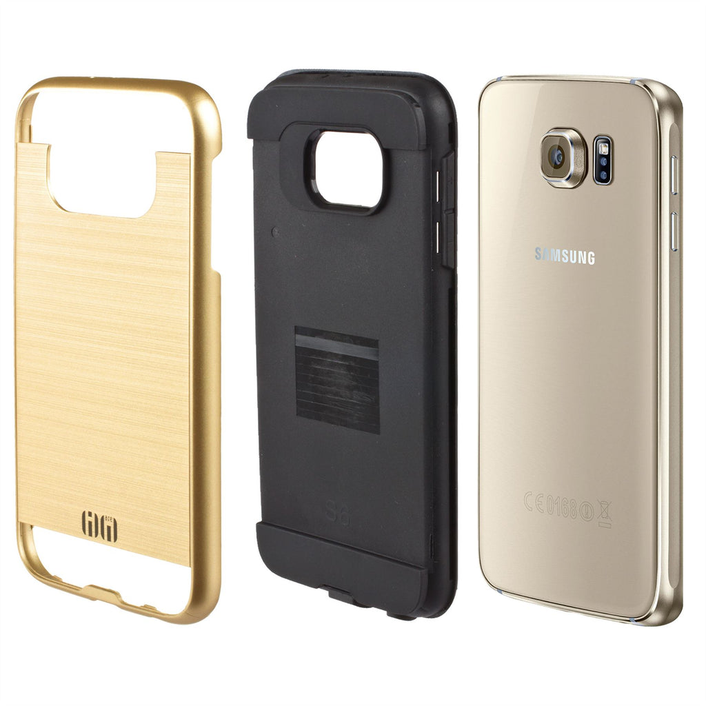 Lilware Armor Slim Fit Hard Plastic Rugged Case Dual Layer Cover for Samsung Galaxy S6 SM-G920. Gold / Black