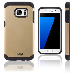 Lilware Angular Armor Hard Plastic Case for Samsung Galaxy S7. Rugged Dual Layer Protective Cover. Black / Golden Color