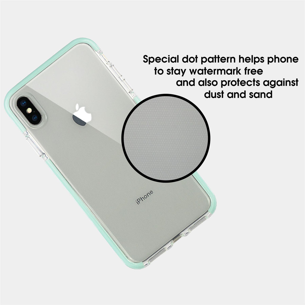 Xcessor Clear Hybrid TPU-Telefonhülle für Apple iPhone XS Max. Mit stoßdämpfender innerer Gummischicht an den Kanten. Klar / Minze