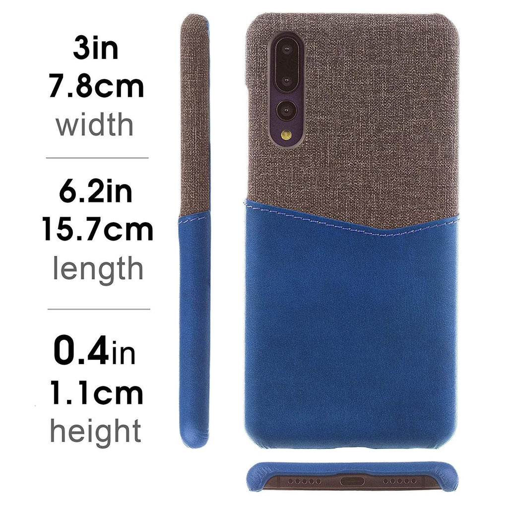 Lilware Card Wallet Plastic Phone Case Compatible with Huawei P20 Pro. Fabric Texture and PU Leather Protective Cover with ID / Credit Card Slot Holder. Blue